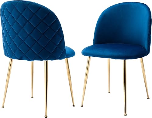 chairus Sillas de comedor, sillas modernas de ocio, silla de tocador tapizada con patas de metal dorado, juego de 2, sillas azules