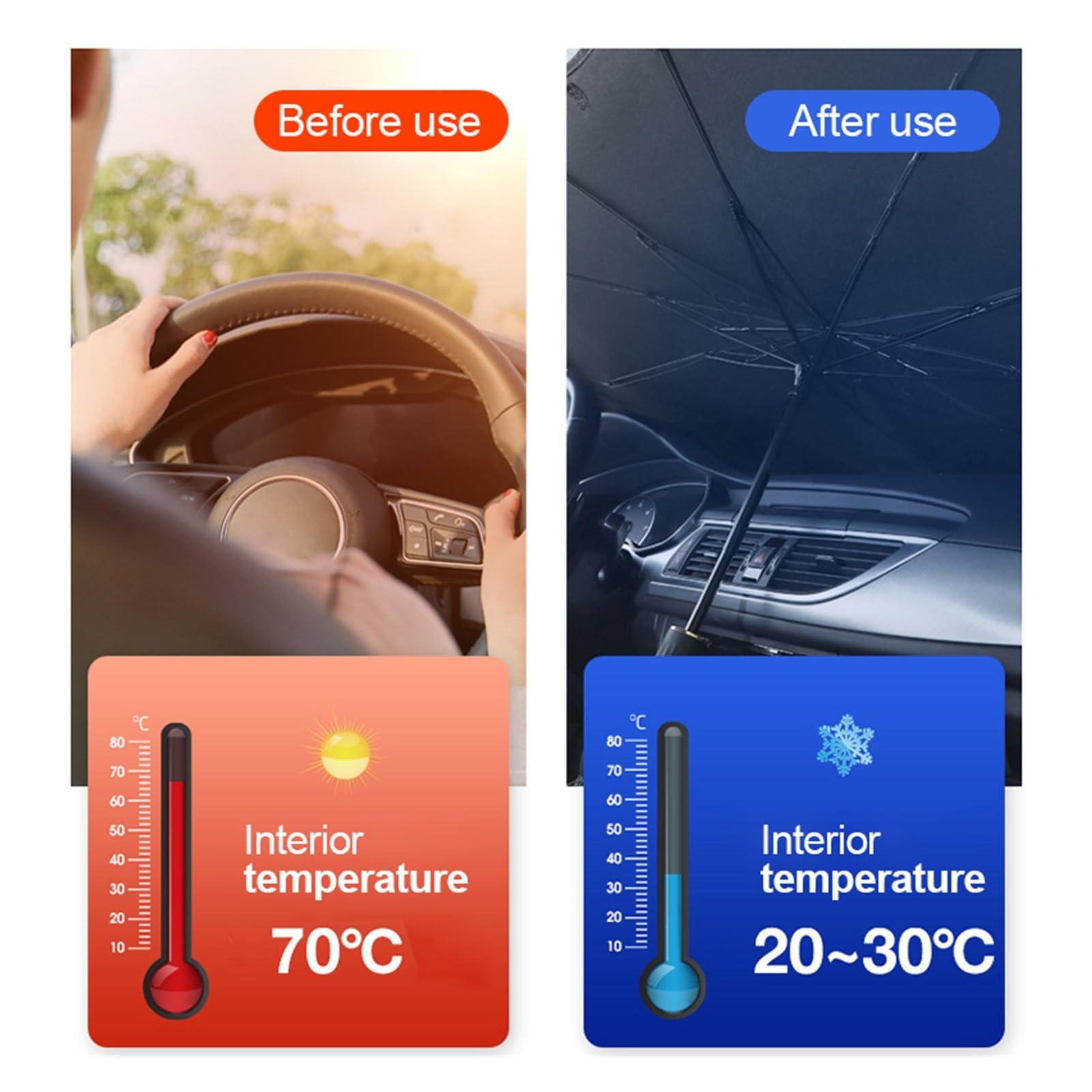 daili Store Auto Parasole Ombrello Anteriore in Stile Parasole in Vetro Protezione Solare Panno Isolante Termico Ombrello for Auto Parabrezza Parasole (Color : Large)