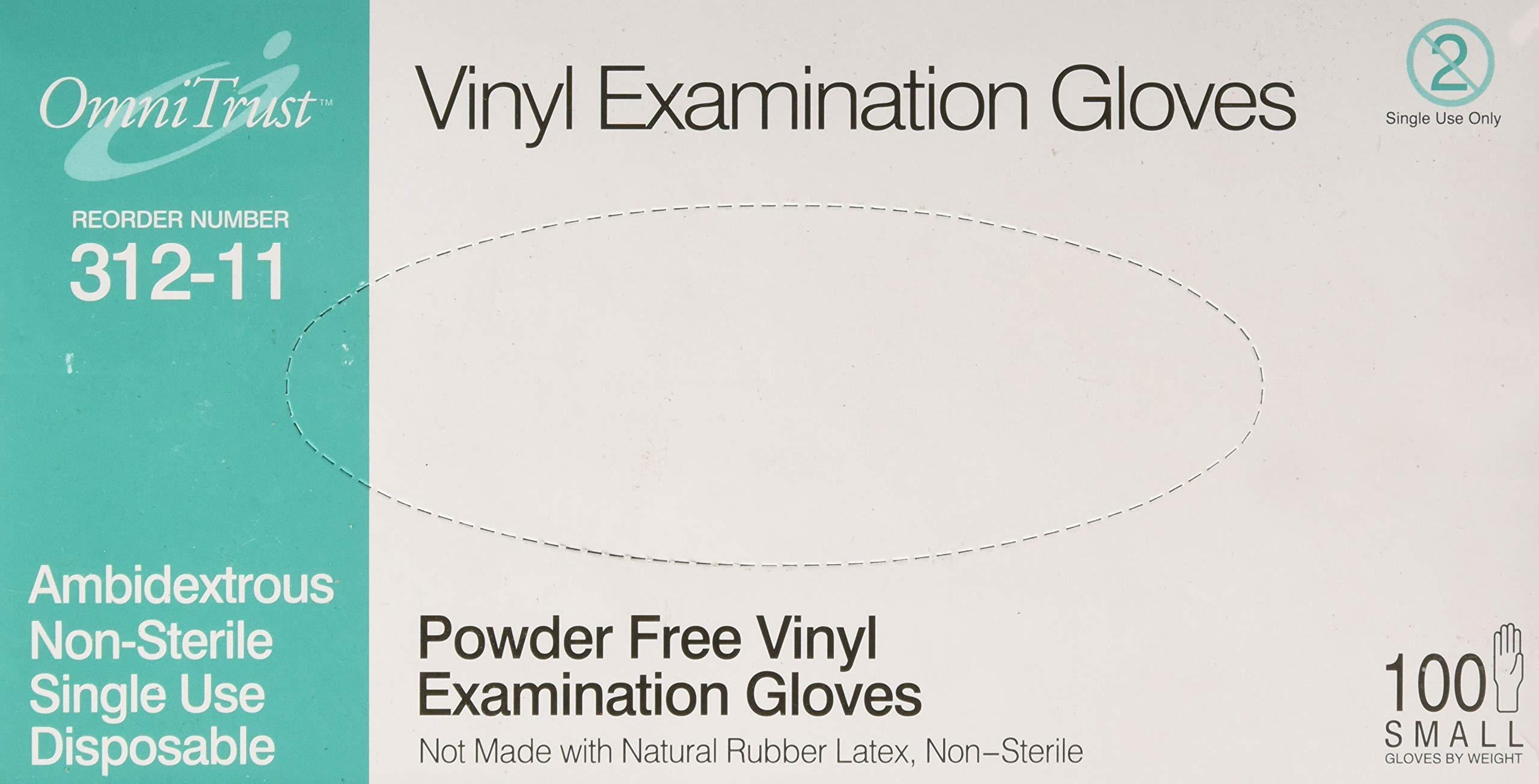 OmniTrust Vinyl Powder Free Medical Exam Gloves, Small, 100 Per Box