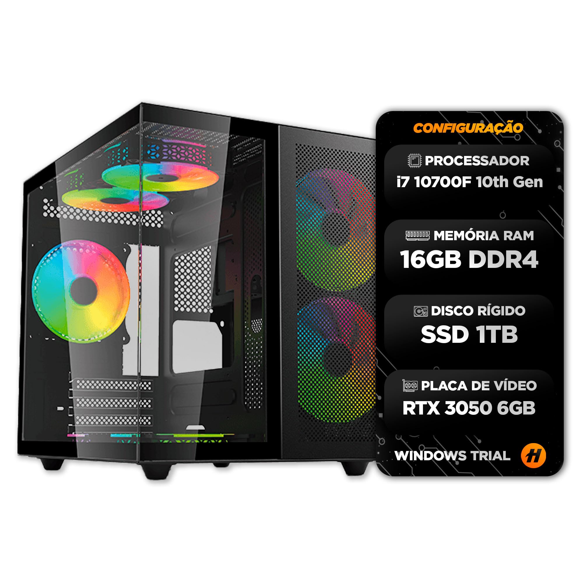 PC GAMER Core i7 10700F, 16GB DDR4 3200MHZ, SSD 1TB, RTX 3050 6GB