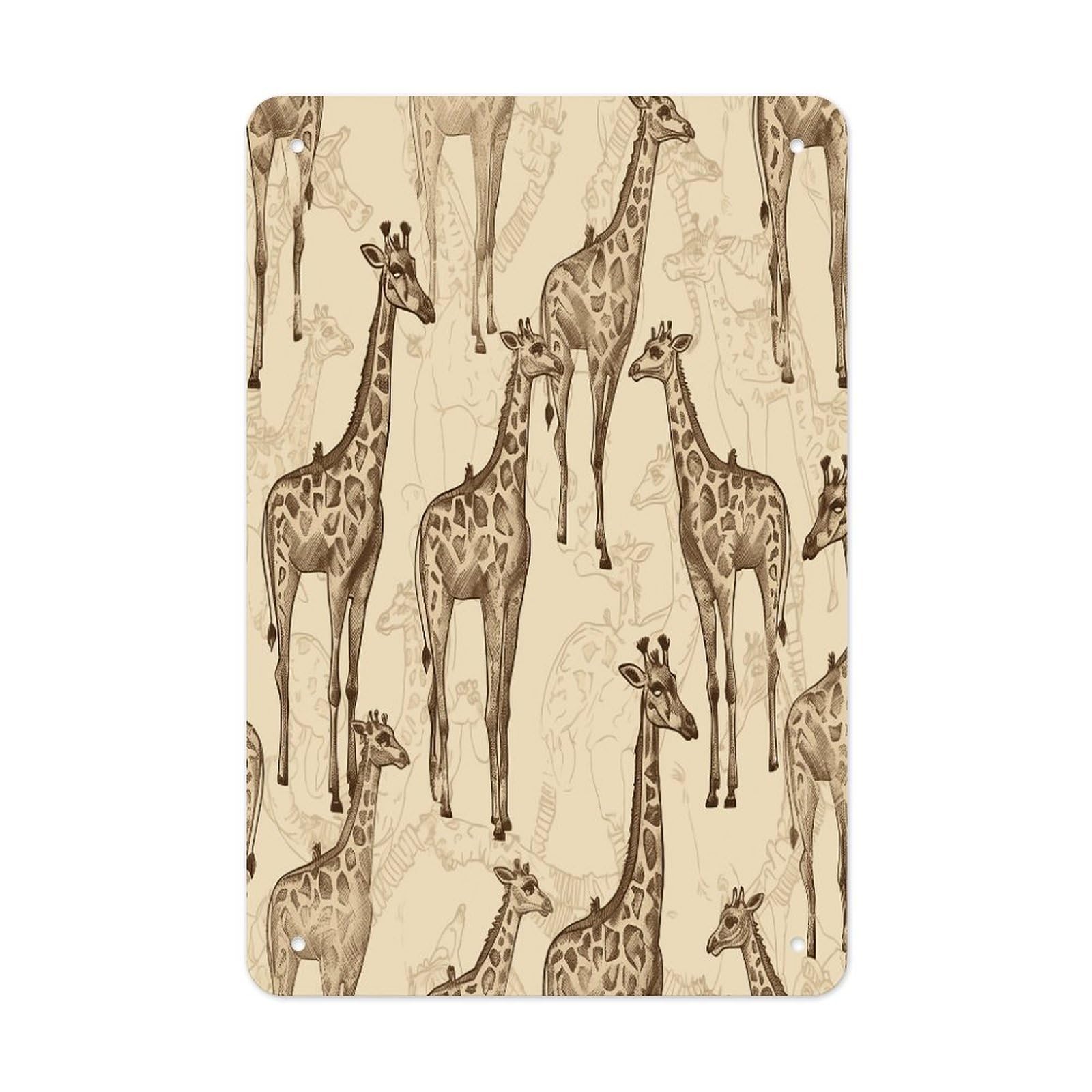 Btcowzrv Style Hand Drawn Giraffes Metal Tin Sign Wall Decor Hanging Plaque