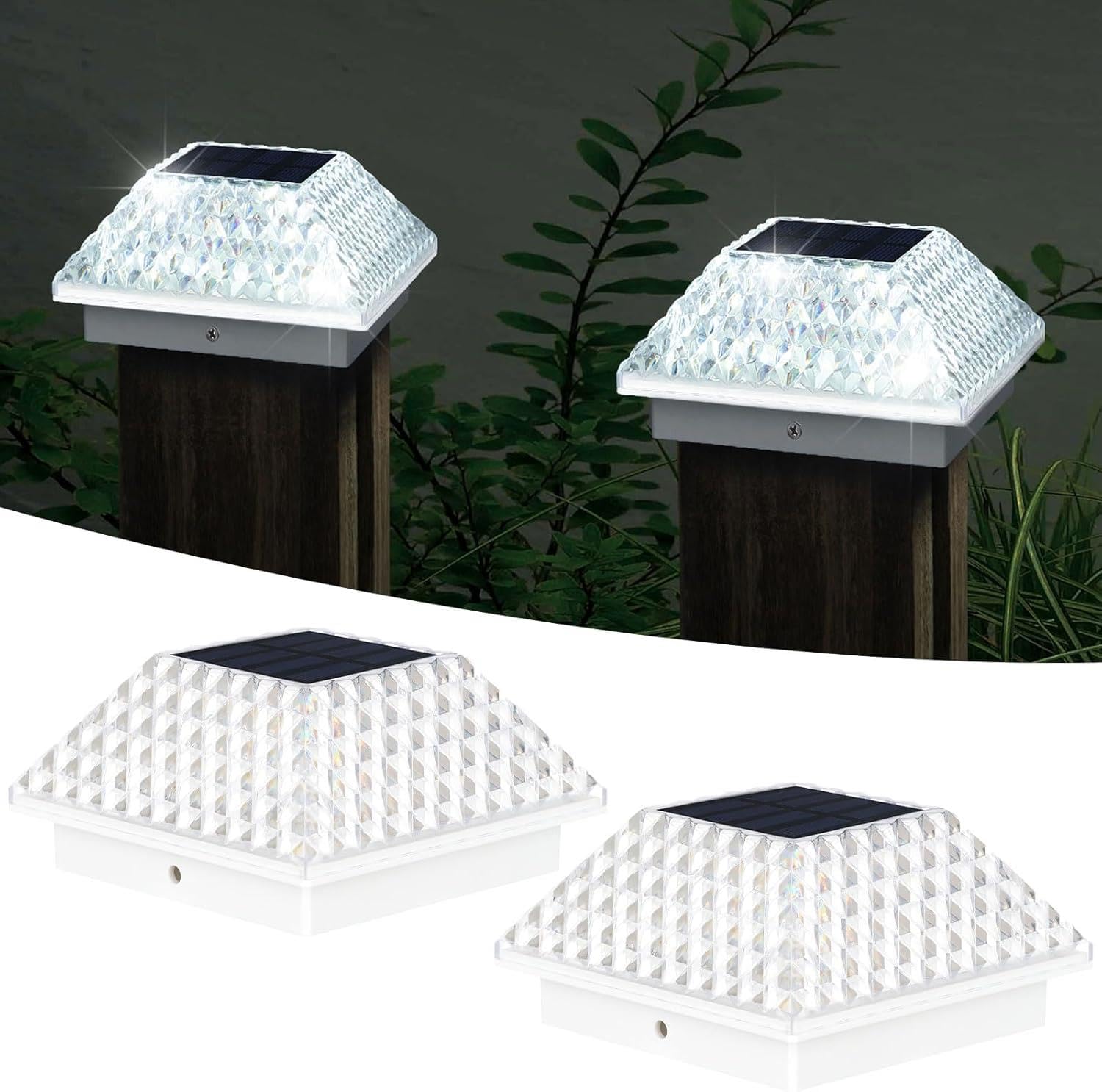 Livhome White Solar Post Lights Outdoor Garden Fence Deck Post Cap Lamps, Waterproof Ip44 Solar Powered Landscape Lights For 3.5X3.5 & 4X4 Posts, Automatic Dusk To Dawn Patio Decoration (4 Pack)