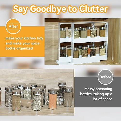 Vista 4 de Organizador deslizante para especias de 2 niveles, estante giratorio para especias de 2 niveles, organizador de gabinete de cocina, soporte