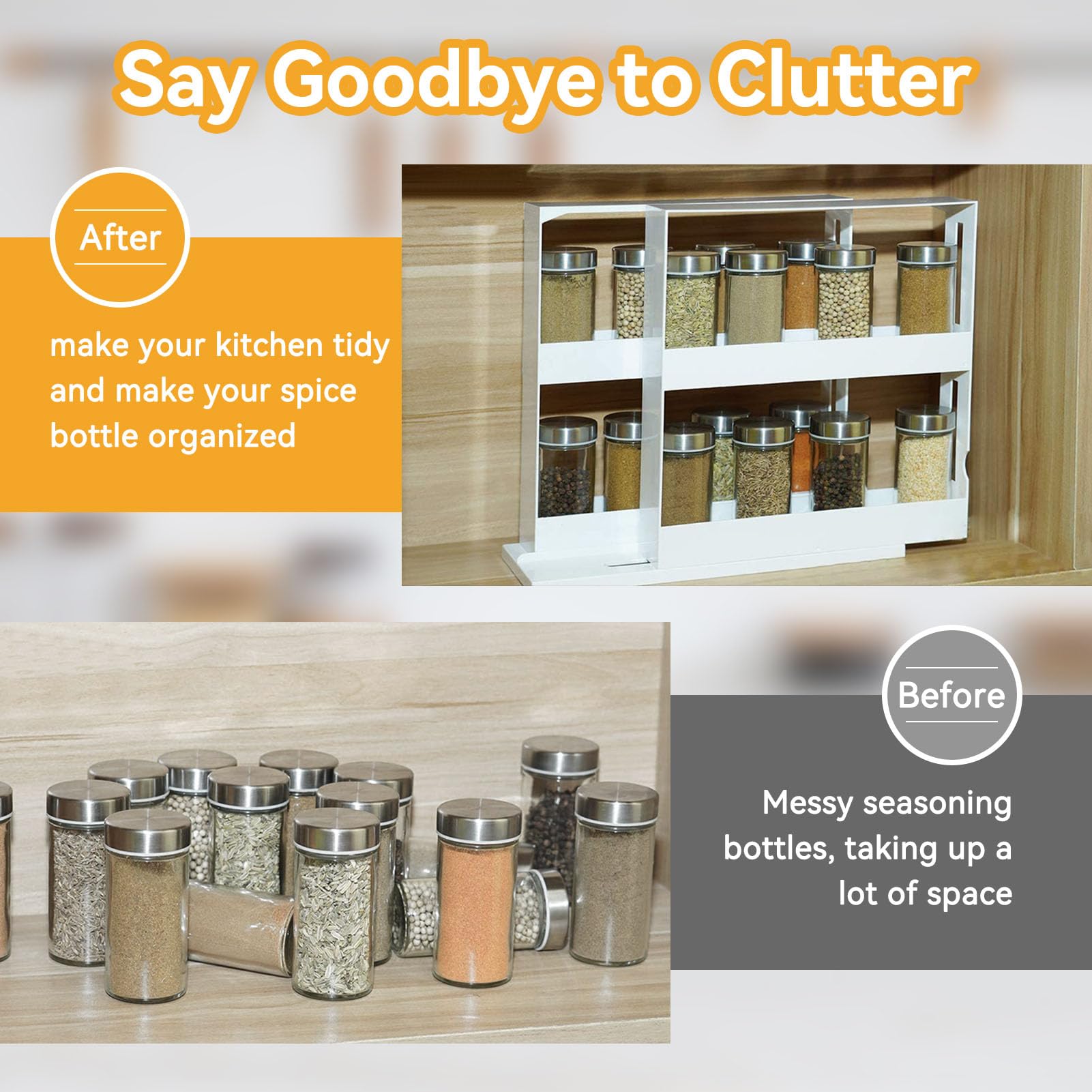 Estante expandible para especias, organizador giratorio de 2 niveles, versátil soporte de especias de plástico blanco para condimentos y cosméticos, solución ideal para almacenamiento de cocina y baño