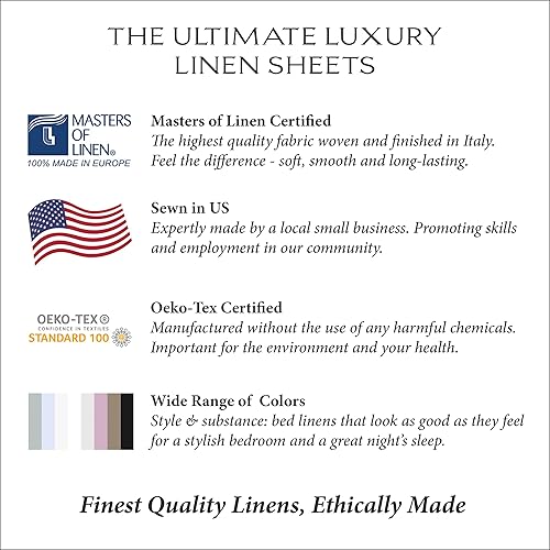 Miniatura 3 de Juego de sábanas de lino natural transpirable de lino francés tejido en Italia, sábanas de calidad de lujo europeo, tamaño King