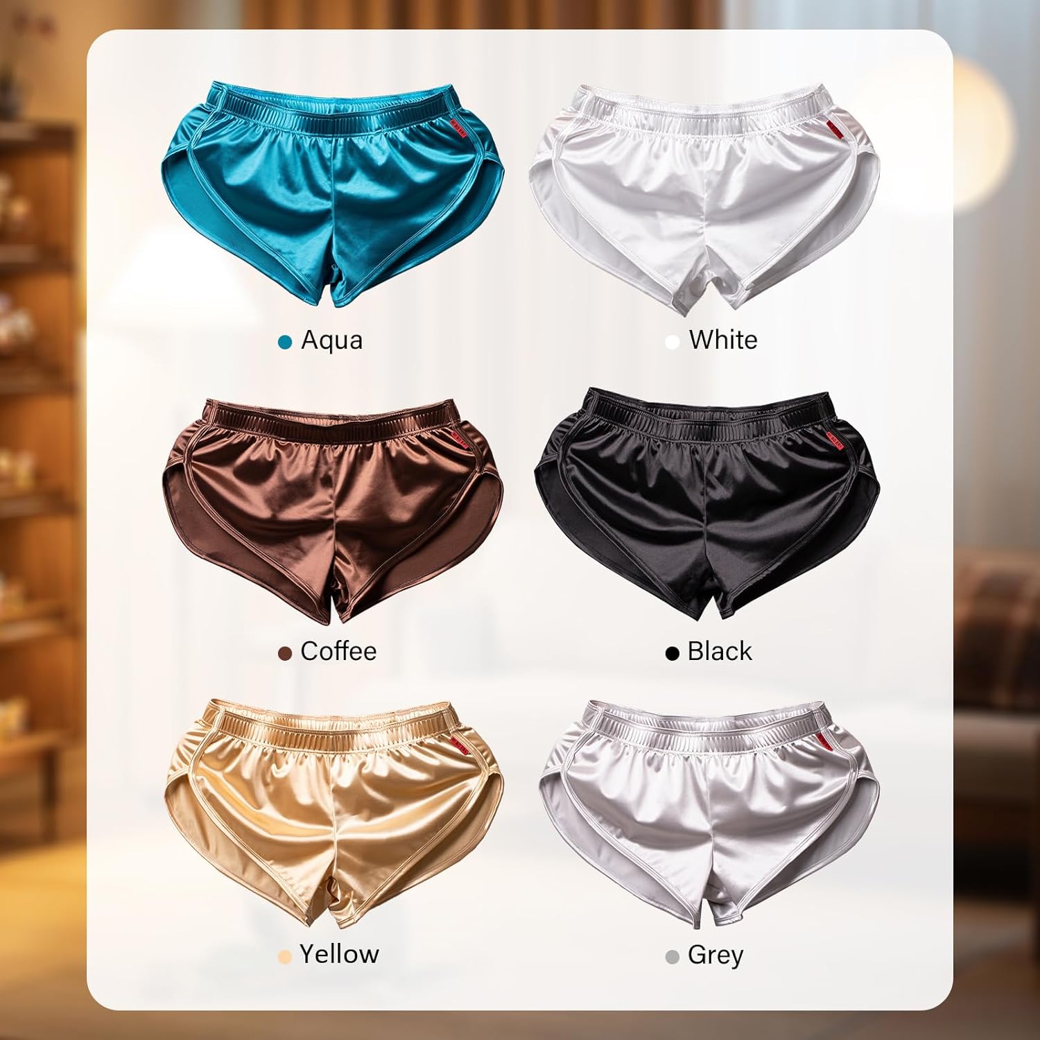 Mens Satin Boxer Briefs Silk Boxers with Pouch Lounge Shorts Split Side Pajama Bottoms Running SweatShorts - Image 7