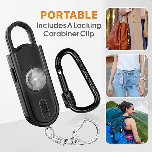 Miniatura 6 de Alarma personal de sonido seguro, paquete de 2 unidades de 130 dB de sirena fuerte con alarma de seguridad de emergencia con luz LED estroboscópica