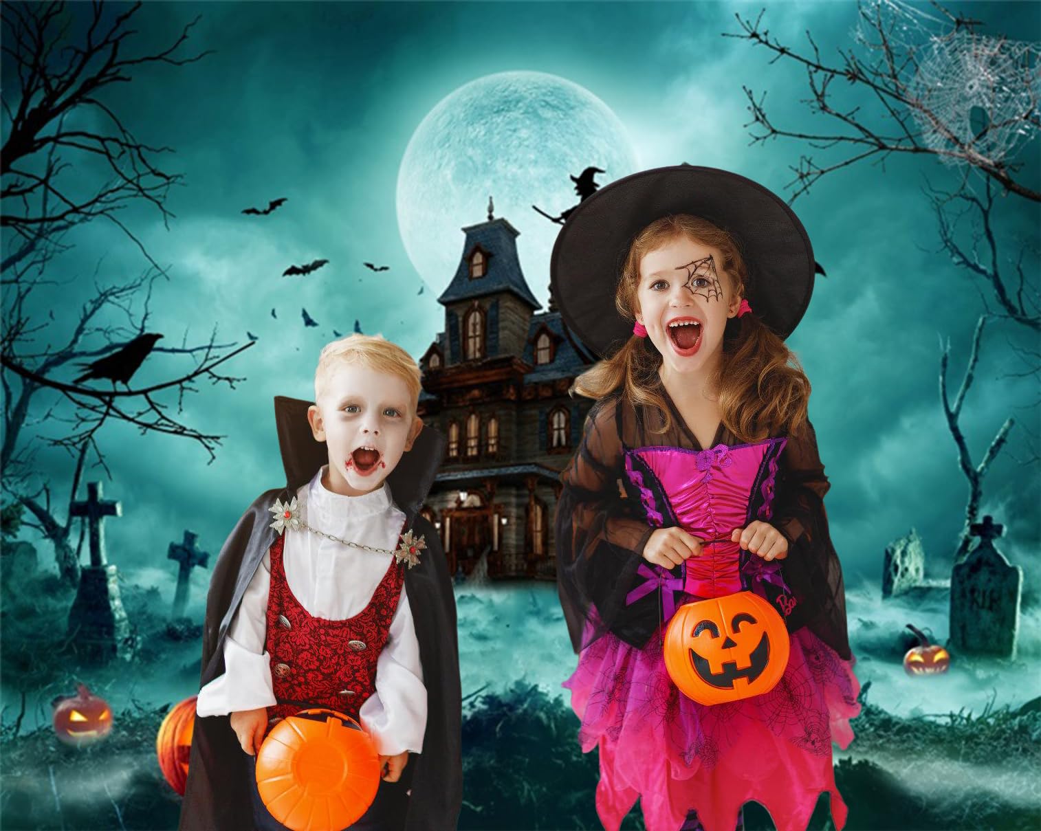 Orange Halloween-Fotohintergrund, 3x2,4 M – Gruselhaus, Friedhof, Geister & Kürbisse Für Party-Deko & Foto-Shootings