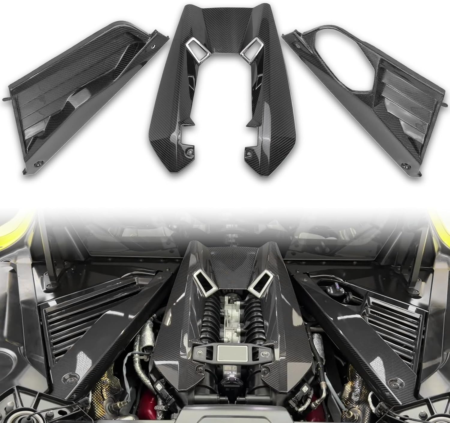 Real Carbon Fiber C8 Engine Bay Panel Covers & Engine Hood Cover Kit Fit for 2020-2025 Corvette C8 Z06, Ultimate Engine Bay Upgrade Kit