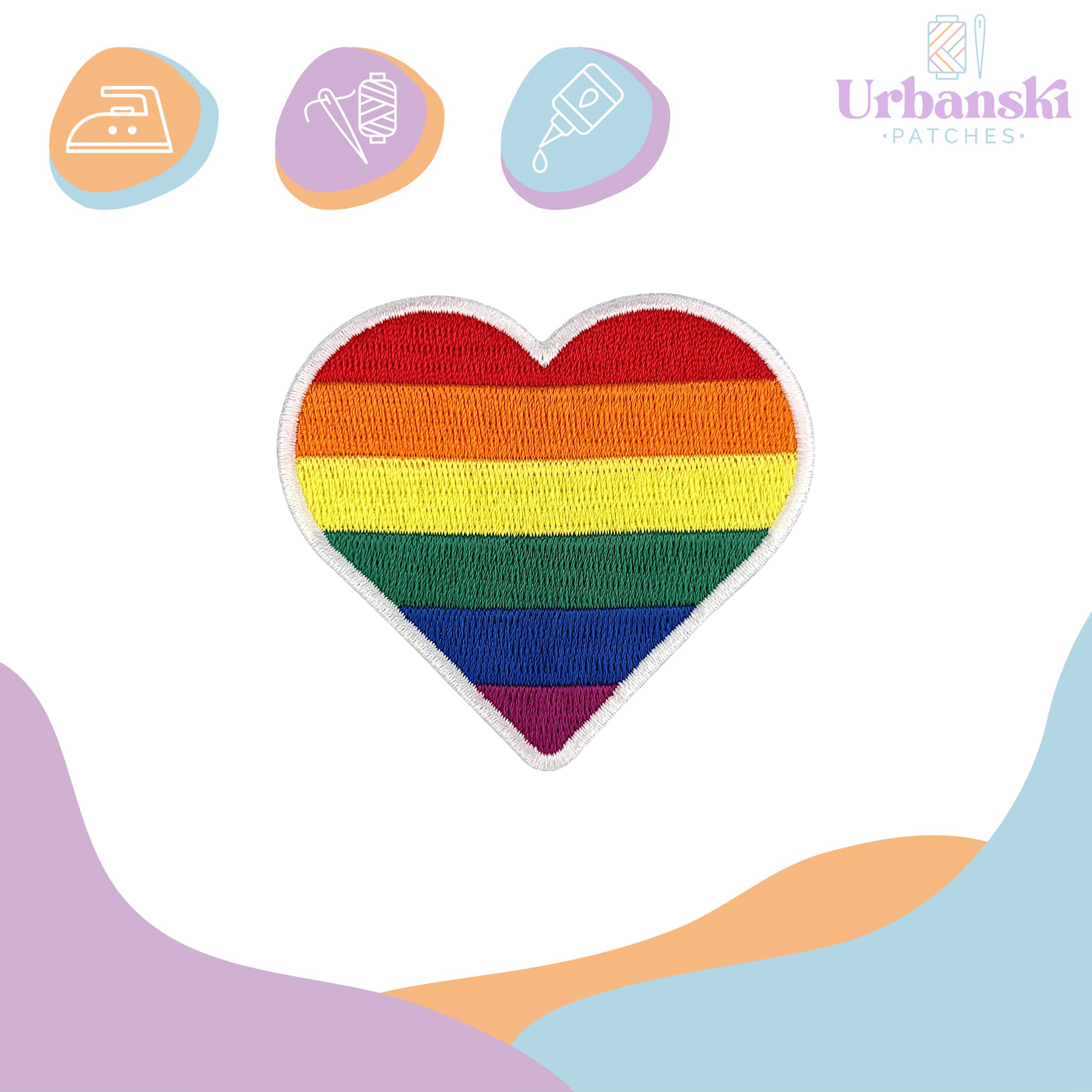 Urbanski Patch Coeur Arc-en-ciel LGBTQ Rainbow Heart à Thermocoller Sur 6,5 X 7,3 Cm | Écusson Thermocollant, Transferts Thermocollant, Appliqués à