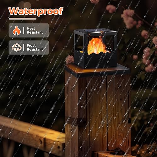 Miniatura 5 de Viewsun Paquete de 8 luces solares para postes de valla al aire libre, luces parpadeantes de poste de llama 4 x 4 solares, luces LED SMD de alto