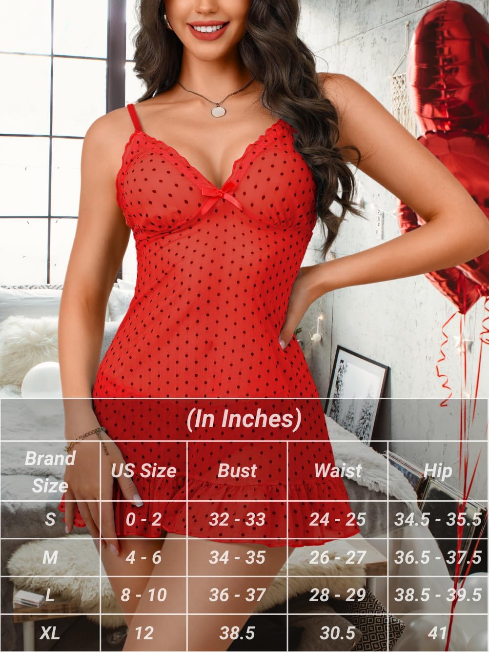 EHSUYAB Sexy Womens 2Pcs Babydoll Lingerie Set,Polka Dot Bow Ruffle Sheer Slip Mini Dress,Bridal Nightgown Boudoir Valentines