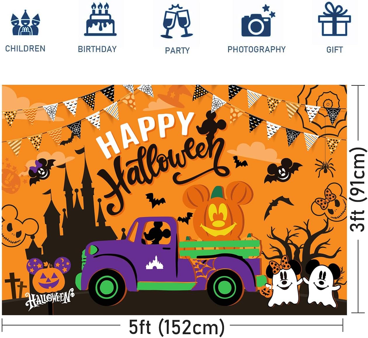 Halloween Backdrop, 5x3Ft Mouse Halloween Decorations Backdrop Banner