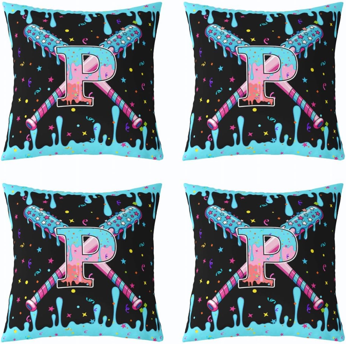 jejeloiu 18 x 18-Inch Set of 4 Baseball Decor Pillowcase Boys Girls Baseball Gaming Throw Pillow Covers for Kids Ultra Personalized Initial Letter P Cushion Case Sports Theme Room Decor Microfiber image 3