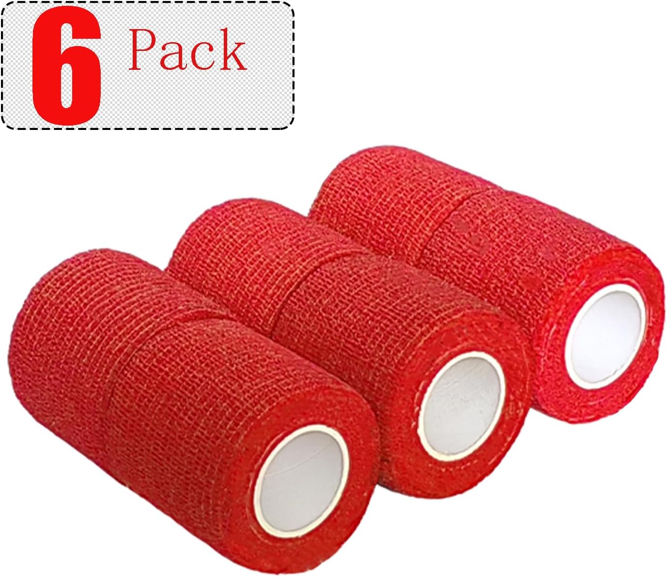 6 Pack 2 Inches Self Adhesive Wrap Bandage Self Adherent Cohesive Bandage Tape Stretch Vet Wrap Breathable Athletic Tape for Sports, Wrist, Ankle（Red） - Image 4