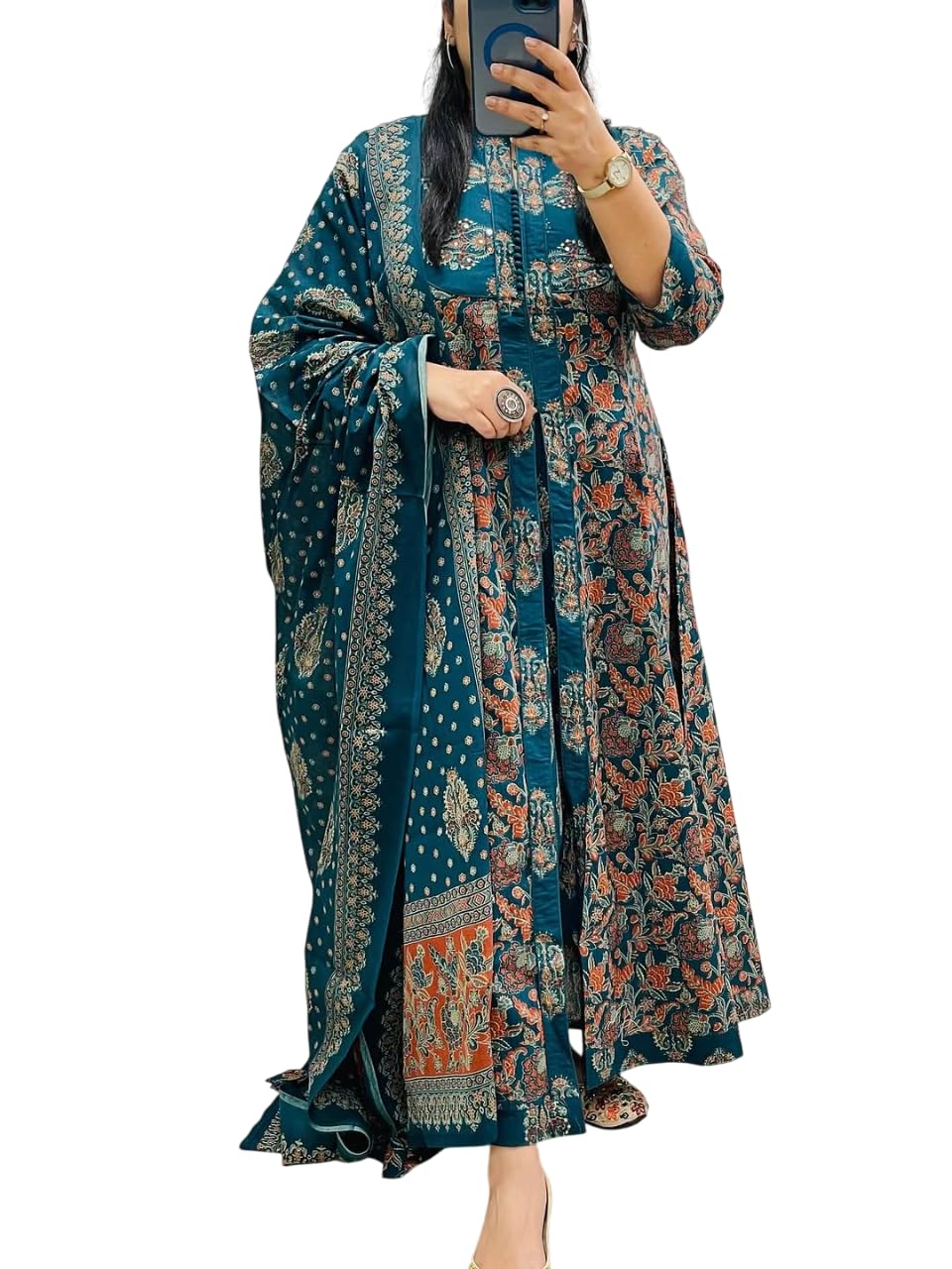 veqreqmeq Women's Cotton Trending Anarkali Printed Kurta with Pants and Dupatta Set | Ethnic Set (Purple)-picture-39