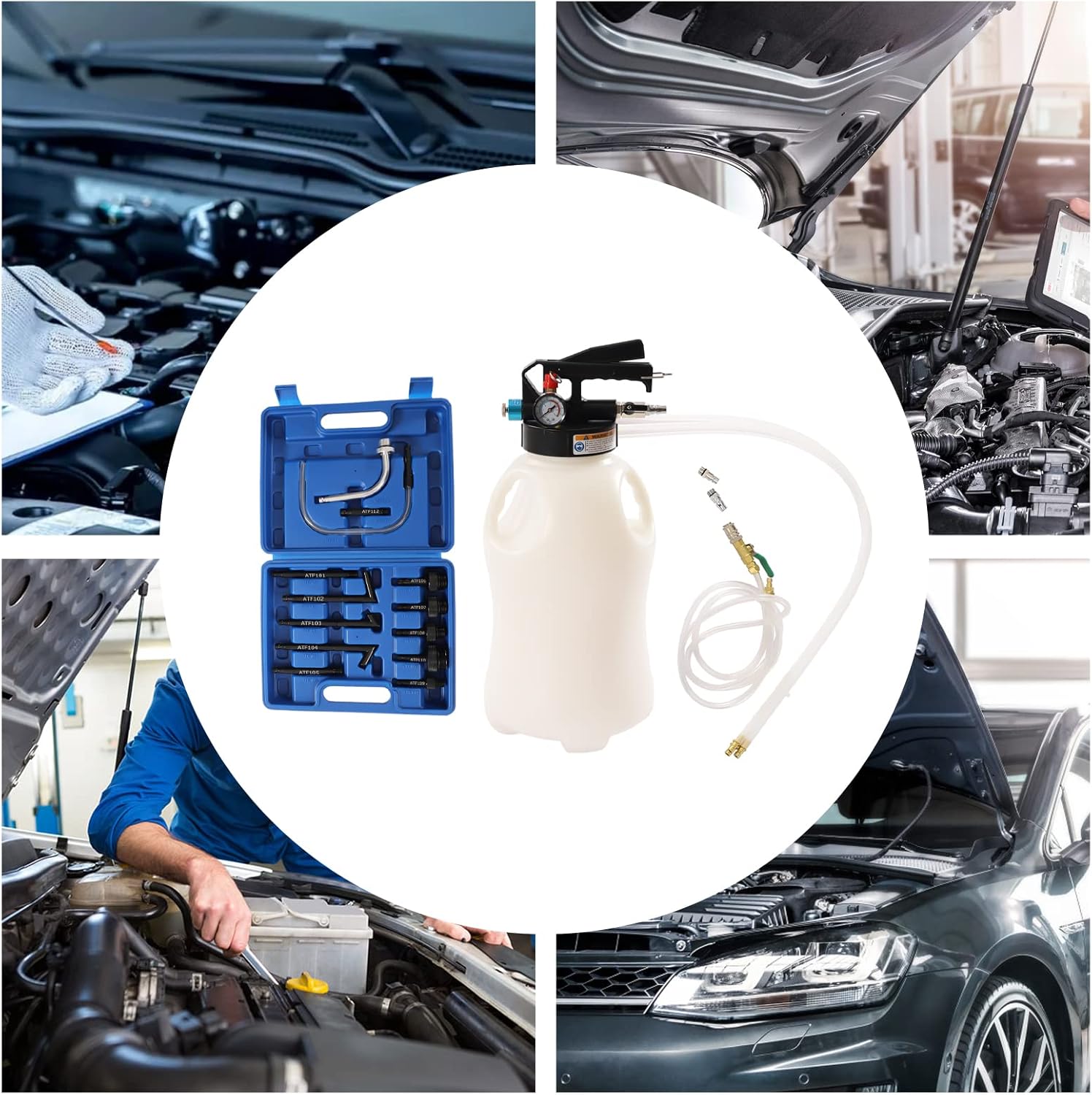 10L Pneumatic Transmission Fluid Extractor Kit,Transmission Fluid Pump w/13 ATF Adapters,Automotive ATF Refill System for VW Audi BMW Ford