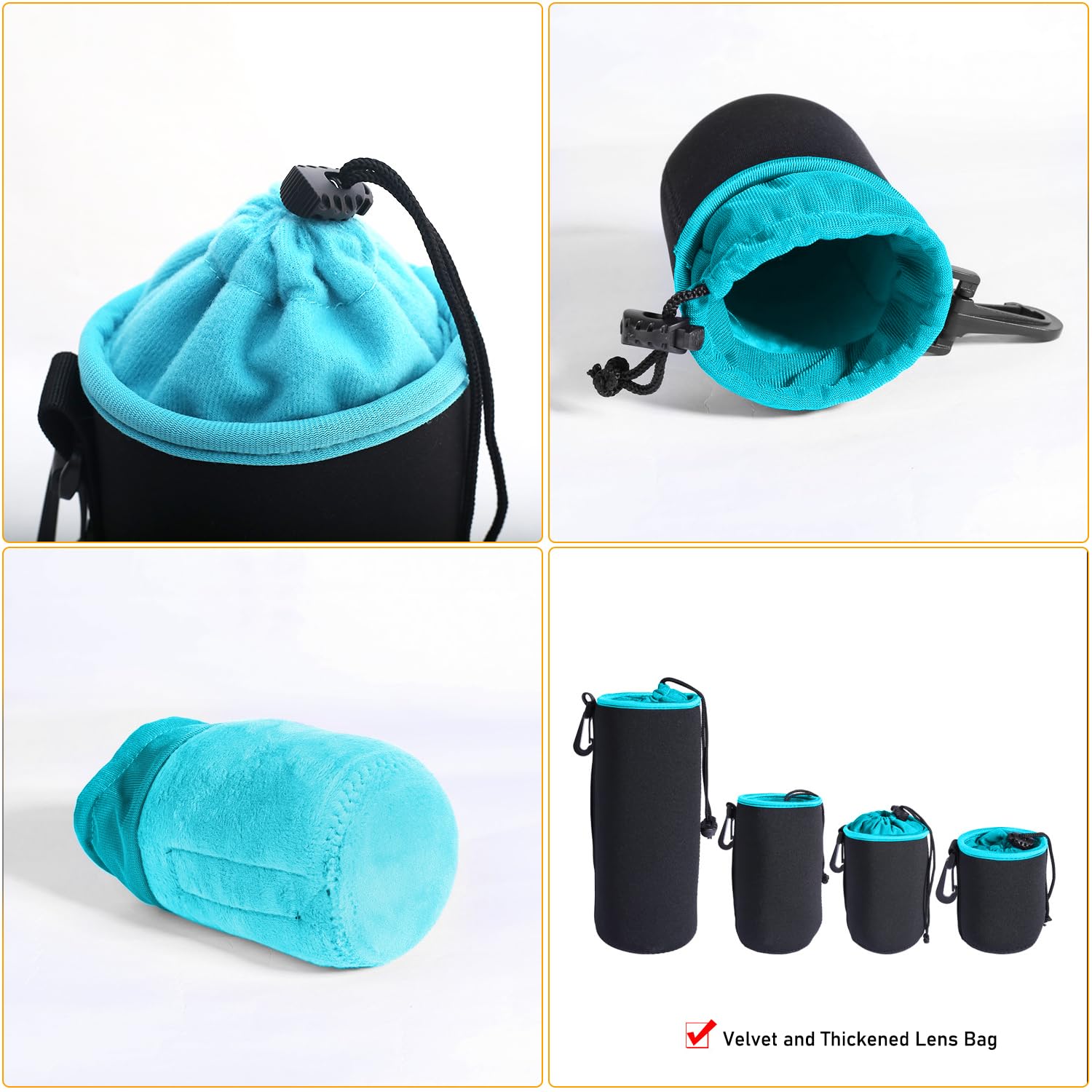 Sacchetti Lenti,4 Custodia per Obiettivo,Custodia Protettiva per Obiettivi In Neoprene,Con Coulisse Regolabile,Custodia Protettiva per Obiettivi e Accessori Della Fotocamera