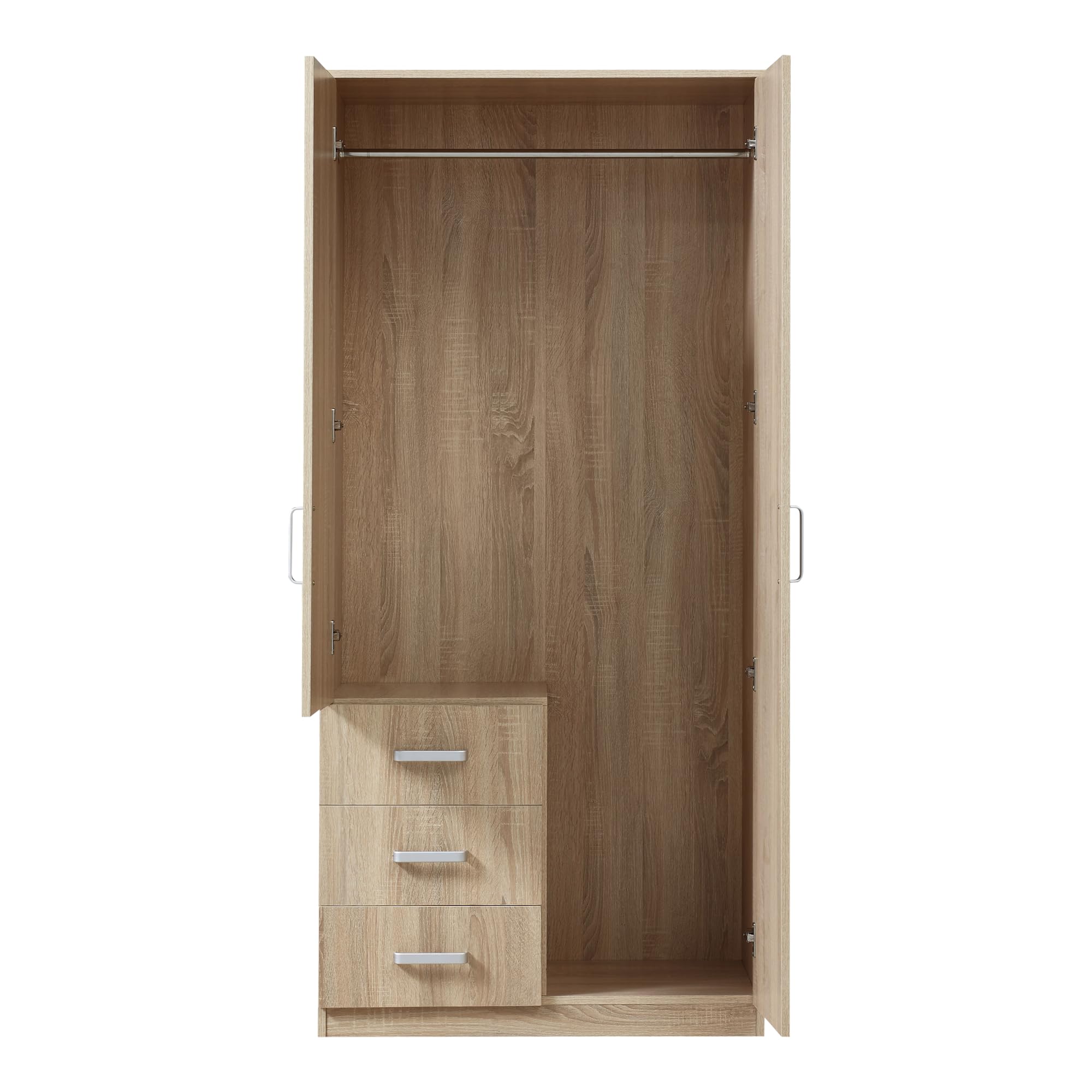 [en.casa] Armadio Guardaroba per Camera da Letto Armadio Chiuso con Ante Scomparto con Asta Appendiabiti Cassettiera e Specchio 176 x 80 x 52 cm MDF, Effetto Rovere Sonoma