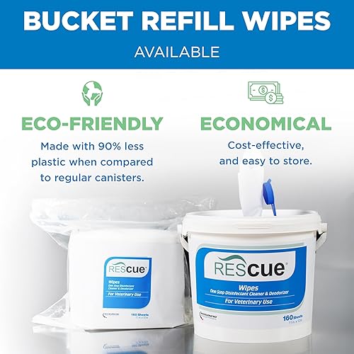 Miniatura 5 de REScue Toallitas para mascotas de un solo paso limpiador para perreras y más, toallitas extra grandes de 11 x 12 pulgadas, bolsa de repuesto de 160