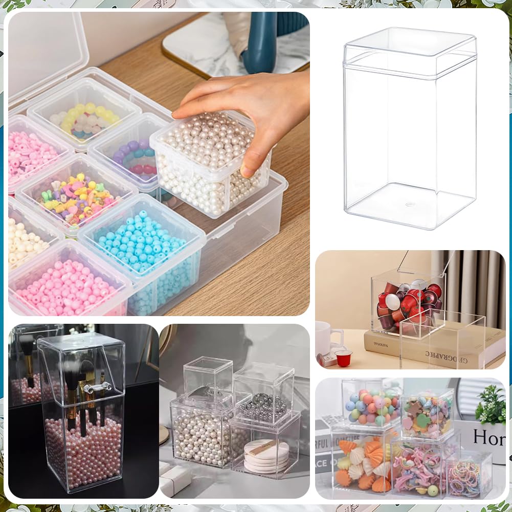 BENECREAT 6 pezzi Scatola In Acrilico Trasparente con Coperchio, Scatola Portaoggetti Rettangolare In Plastica Trasparente Da 7x7.5x12cm per La Raccolta di Gioielli Modello e Piccoli Oggetti