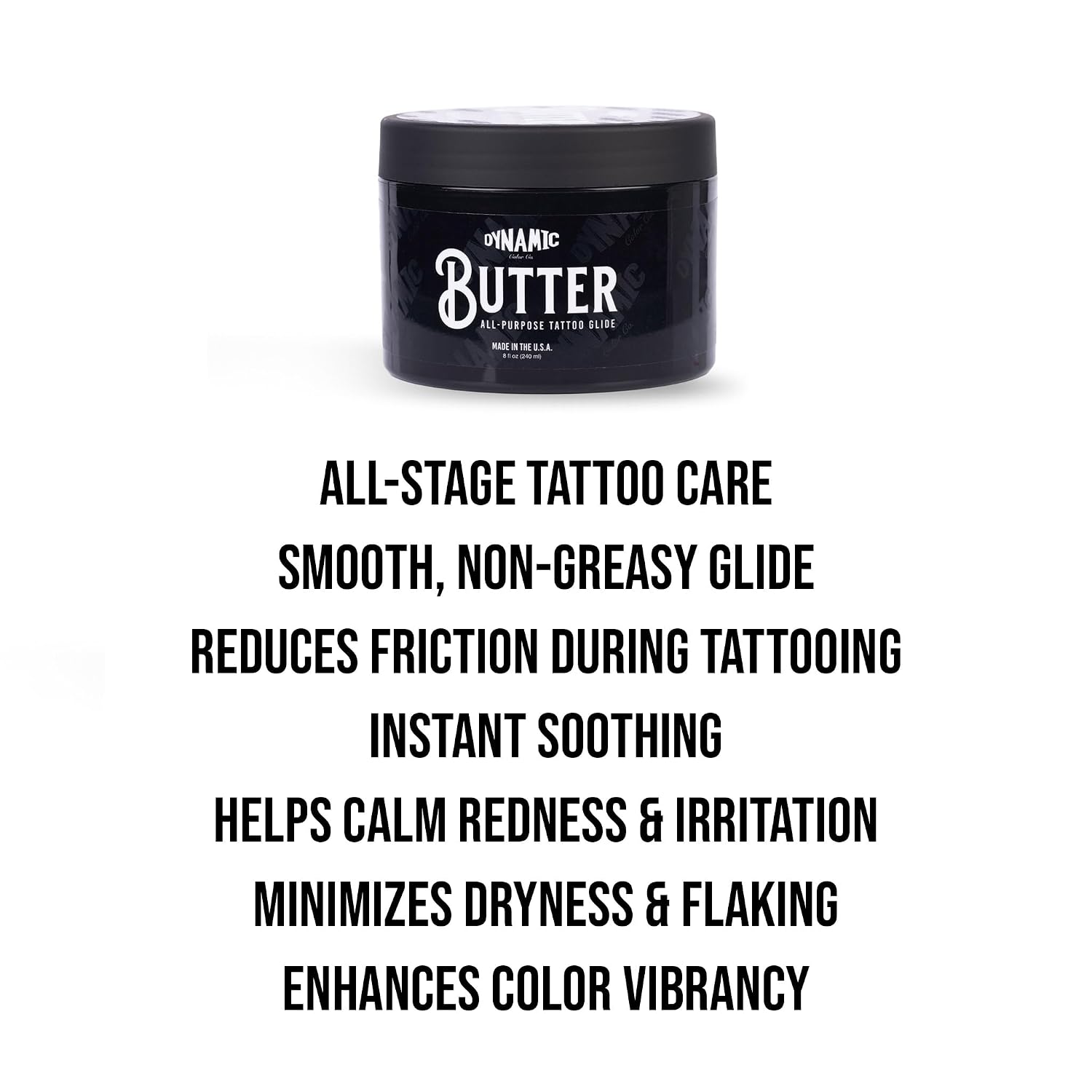 Dynamic Color Butter Tattoo Aftercare Balm – Premium Tattoo Butter for Healing New Tattoos & Rejuvenating Older Ink, Vegan & Petroleum-Free, Smooth Non-Greasy Glide, Enhances Color Vibrancy (8 oz)