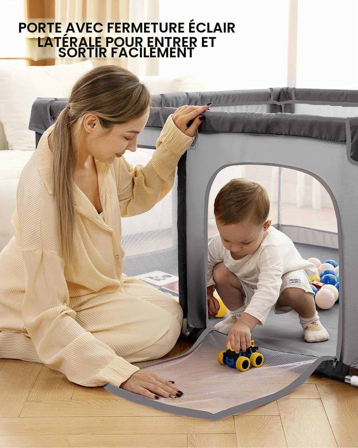 Parc pour bébé – Terrain de jeu extra large pour les tout-petits, aire de jeu sûre pour l'intérieur et l'extérieur avec base antidérapante, assemblage et rangement faciles, sans BPA, (150 x 180 x 66