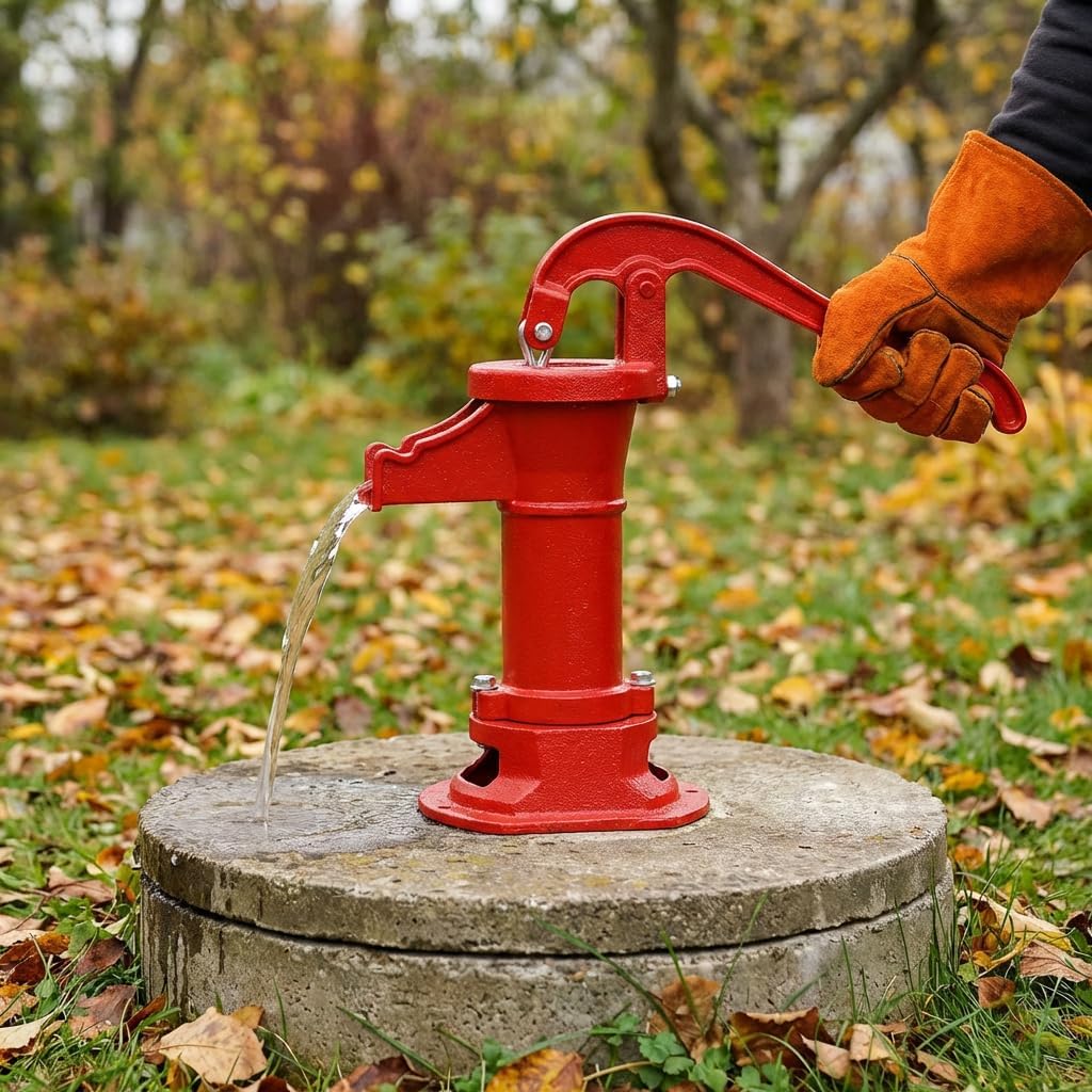 Antique Pitcher Hand Water Pump, Durable Cast Iron Pitcher Pump with Ergonomic Handle, Manual Hand Shake Suction Well Water Transfer Pump 25ft Maximum Lift for Yard Garden Pond Farm