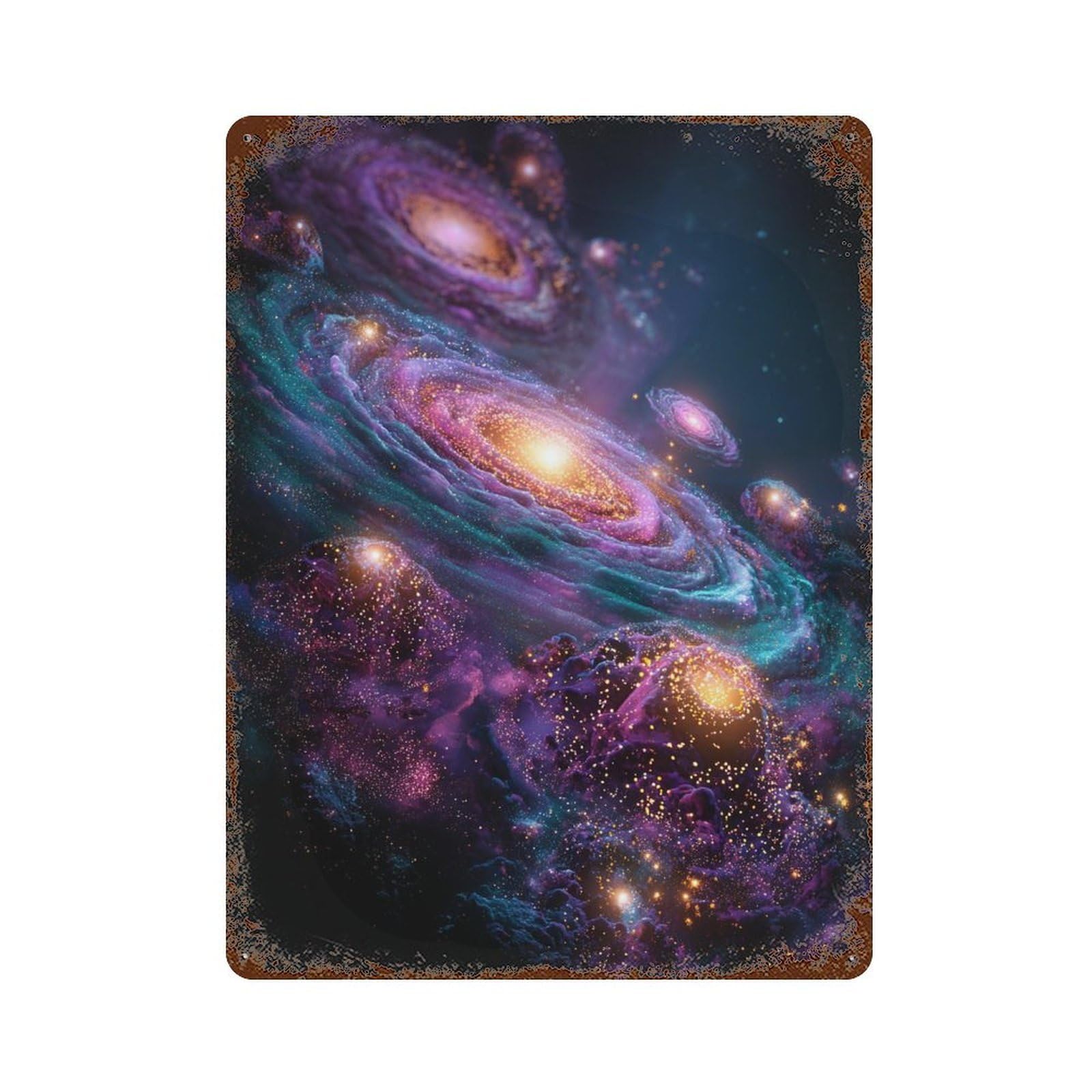 Rustic Tin Plaque Cosmic Galaxy Cluster-1 15.7"x11.8", Vintage Wall Decor for Pub, Kitchen And Man Cave Decor