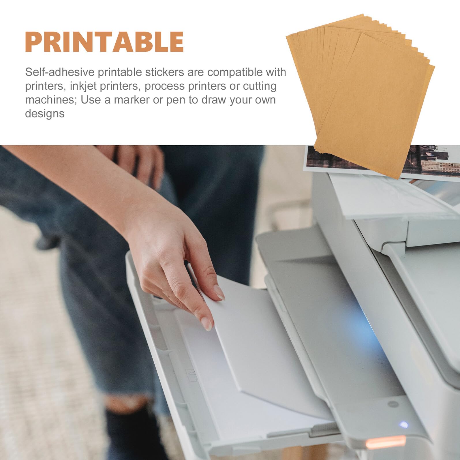 ABOOFAN 100 hojas Etiqueta Adhesiva de Papel Kraft Autoadhesivo Impresora Resistentes para Proyectos Artísticos y Etiquetado Práctico