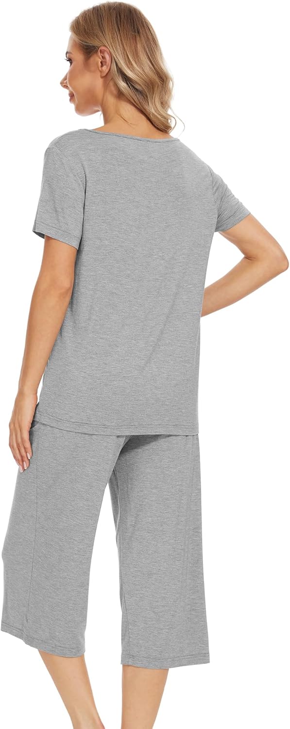 WiWi Pajamas for Women Soft Cooling Short Sleeve Sleepwear with Capri Pants Viscose from Bamboo Pjs Sets S-XXL - Image 2