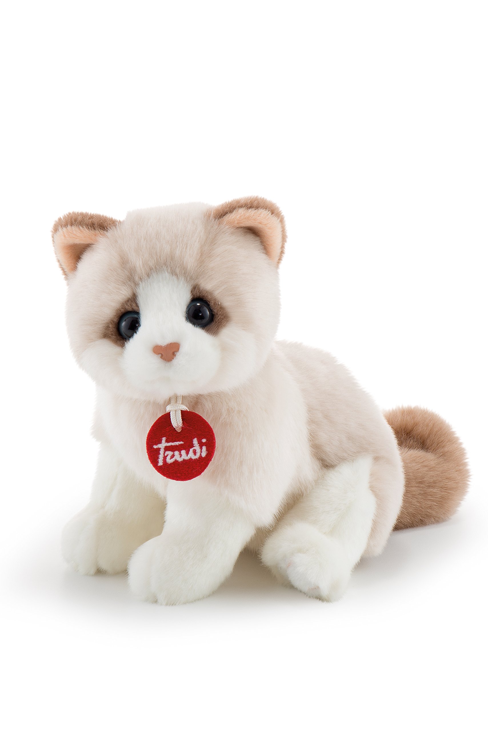 Trudi Kitty Brad White/Beige Plush – Soft and Realistic Cat Toy, Machine Washable, Designed in Italy, Perfect for Kids & Adults, Made in Italy Since 1954