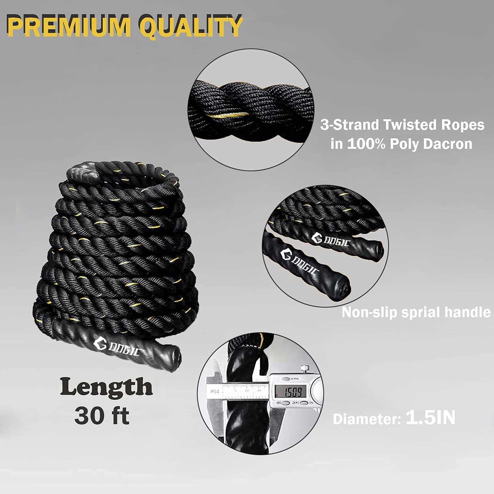 Battle Rope, Übungswellenseil für Ganzkörpertraining Power Training Verbessern Sie Den Kraftaufbau Muskel (Size : 15m)