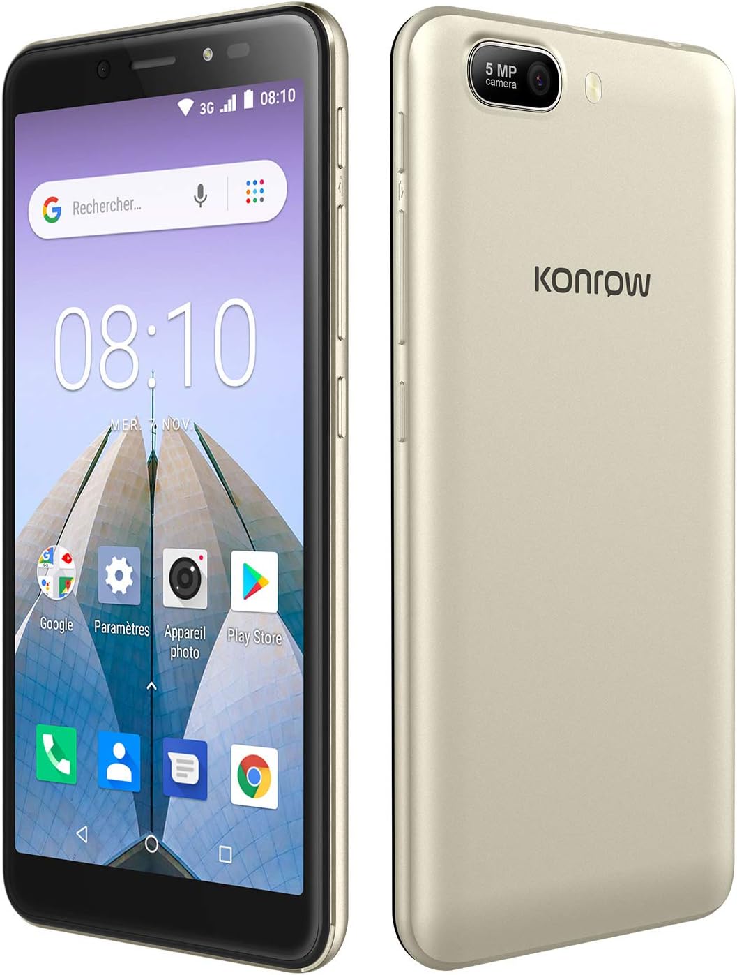 Konrow City 55 Unlocked Smartphone (5.5 inches, 8 GB, 1 GB RAM, Double Sim, Android 8.1) Gold
