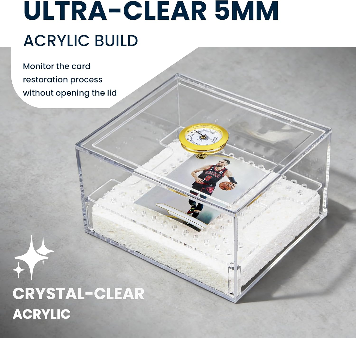 TCG Card Humidor Repair Kit- Trading Card Restoration Tool with Humidity Control,2 Acrylic Flattening Plates,4 Spring Clamps,1 Humidity Spray Bottle & Base Sponge for PSA Card Grading