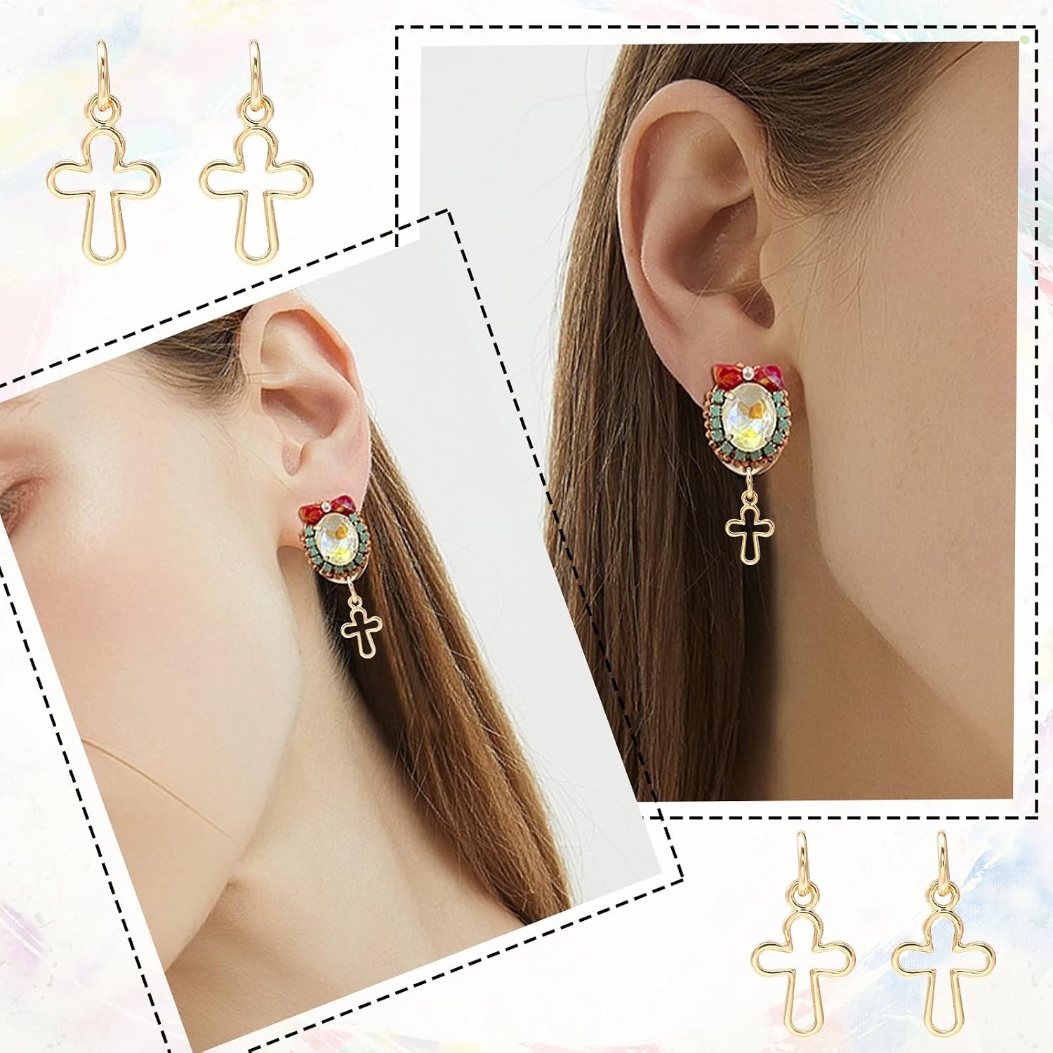 LiQunSweet 50 Pcs Hollow Tiny Religious Crucifix Cross Charms for DIY Crafting Bracelet Necklace Jewelry Making Accessories