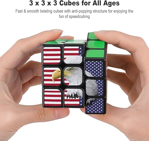 Miniatura 3 de Cubo de velocidad de águila calva con bandera americana, cubo mágico de 3 x 3 x 3 pulgadas, caja de rompecabezas de giro suave, juegos de viaje para