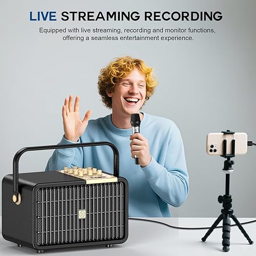 Miniatura 6 de Máquina de karaoke profesional L400 con 2 micrófonos inalámbricos UHF para adultos, sistema PA de altavoz Bluetooth de pico de 320 W con ajuste de