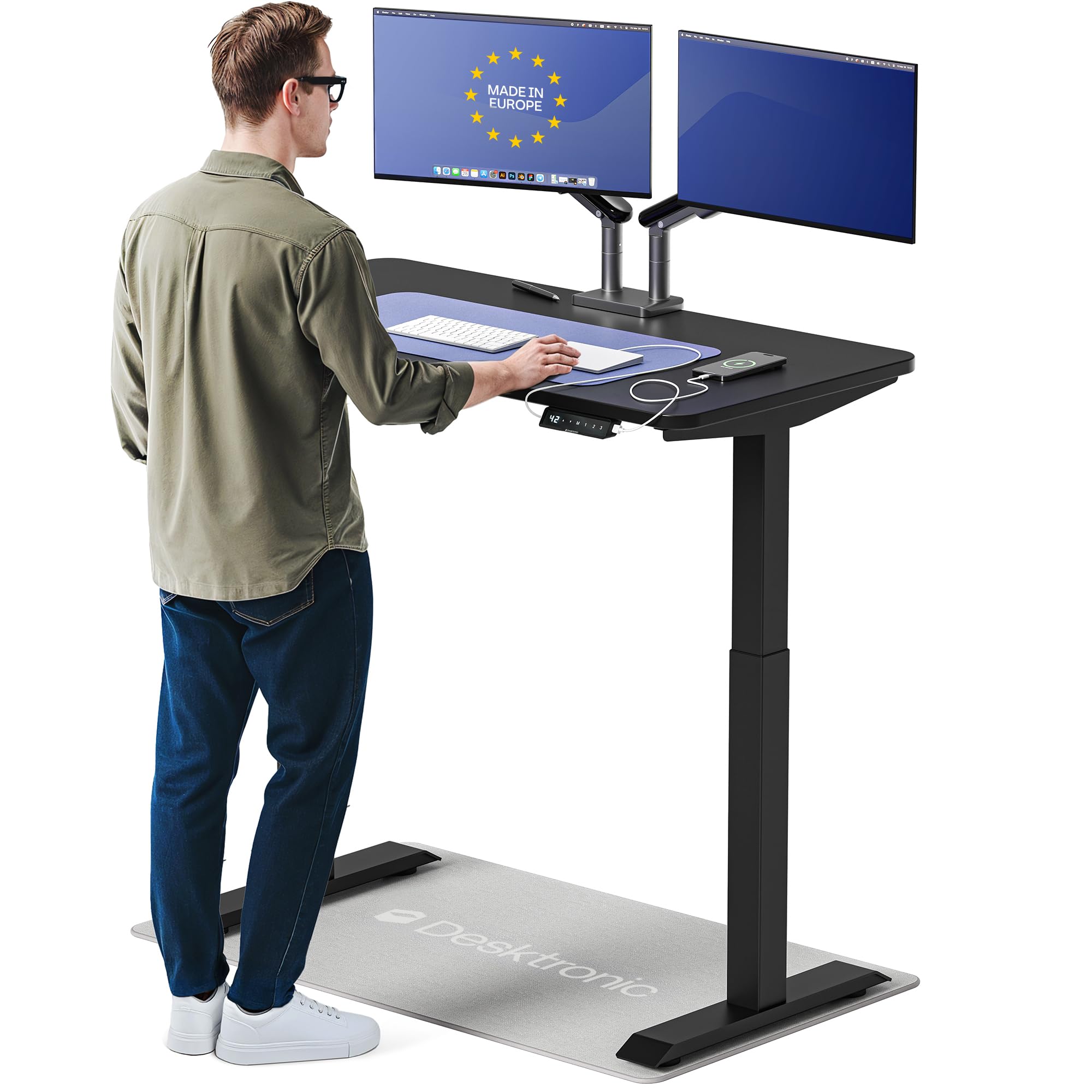 Black 60x28 in Electric Standing Desk, 1 Inch Thick Tabletop | Double Beam Frame, Holds 220lbs, Sit Stand, 3 Memory Height Adjustment, Extra Deep Table Top, Black Frame product image 23