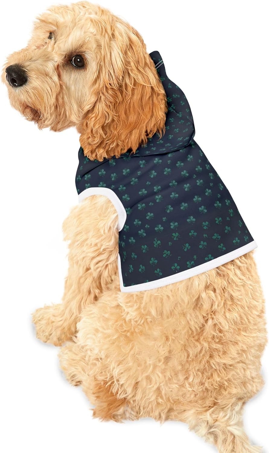 Irish Pet Hoodie Sweatshirt for Dogs & Cats with Shamrocks on Navy Background
