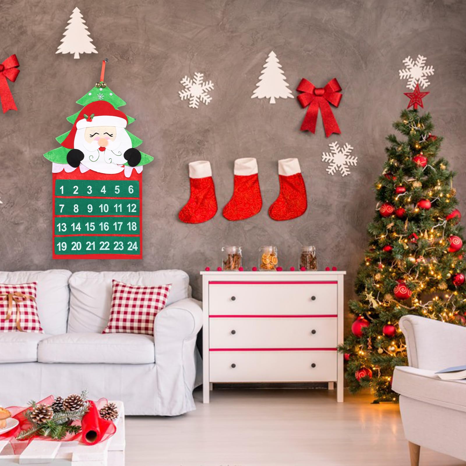 Calendario dell'Avvento per Natale, Natale, calendario dell'Avvento in feltro, con tasche da 24 giorni, può essere decorato liberamente, calendario natalizio fai da te, conto alla rovescia di Natale,