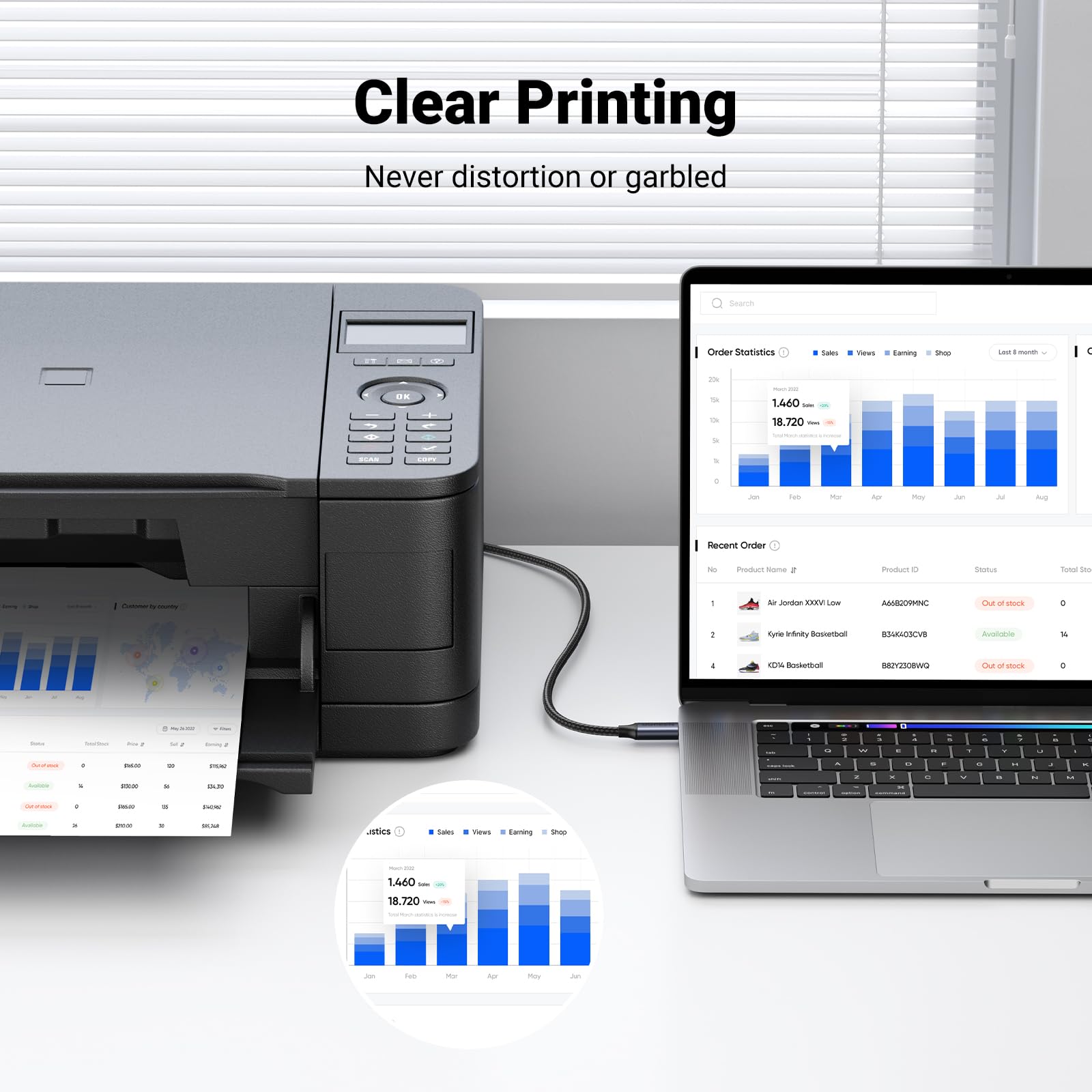 Image secondaire de UGREEN Câble USB C vers USB B pour Imprimante et Scanner - 1M Noir