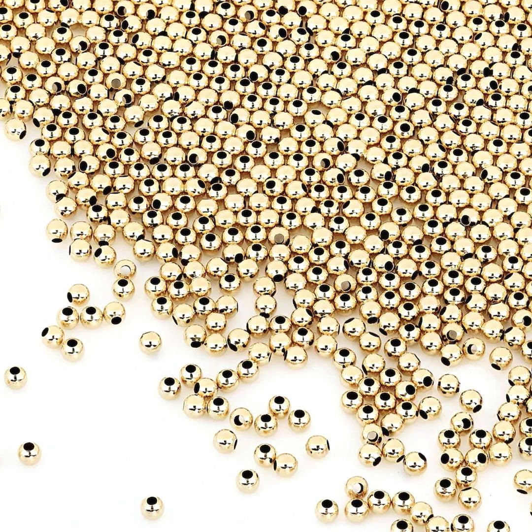 Perles Rondes Lisses 8mm Or Jaune – 14 Carats Plaqué Or – Lot BalliSilver – Fabriquées Aux USA