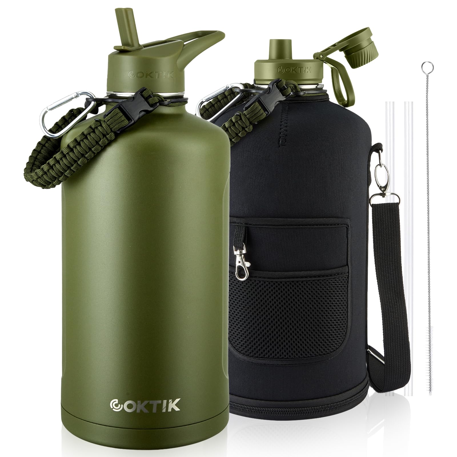 COKTIK 128oz Insulated Water Bottle - Stainless Steel Vacuum Metal, Portable 1 Gallon Large-Capacity Sports Bottle with Straw, Carry Bag and Handle