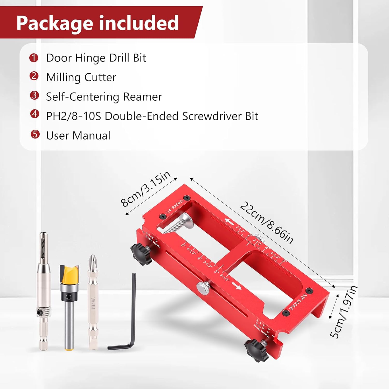 Yosoo Health Gear Door Hinge Jig Aluminum Alloy Door Hinge Router Template Kit 2.5" to 5" Hinges with 1/4", 5/8" & Square Corners Types of Door Hinges