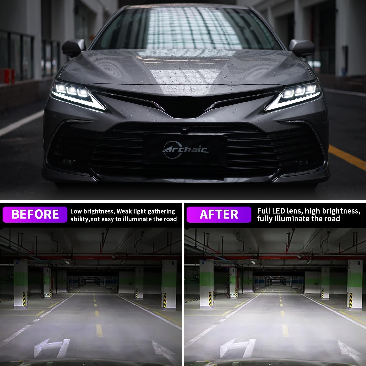 Archaic Headlights Assembly Compatible for Toyota Camry 2018-2023, Projector Front Lights with Sequential Turn Signal for 8th Gen Camry LE/SE/XLE/XSE/TRD, Plug & Play, Pair