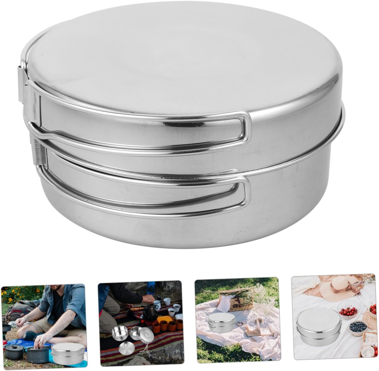balacoo 1set Portable Stainless Steel Camping Cookware Outdoor Cooking Lightweight and Compact Camping Pots and Pans for Hiking Picnic and BBQ