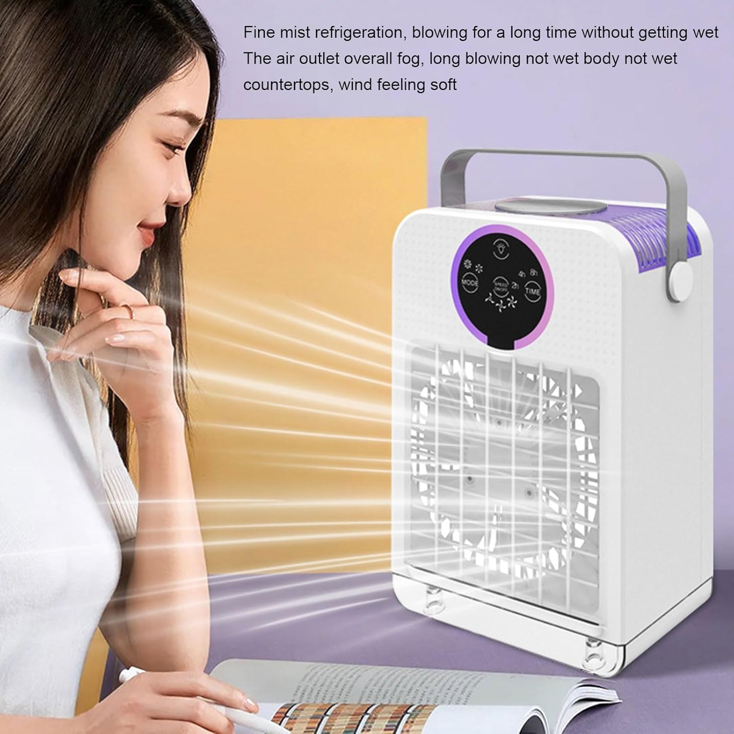 Portable Air Conditioner Mini AC Fan Evaporative Air Cooler 3 In 1 Multifunctional Design with 700ML Water Tank 7 Color Light USB Low Noise for Bedroom Office Travel Camping