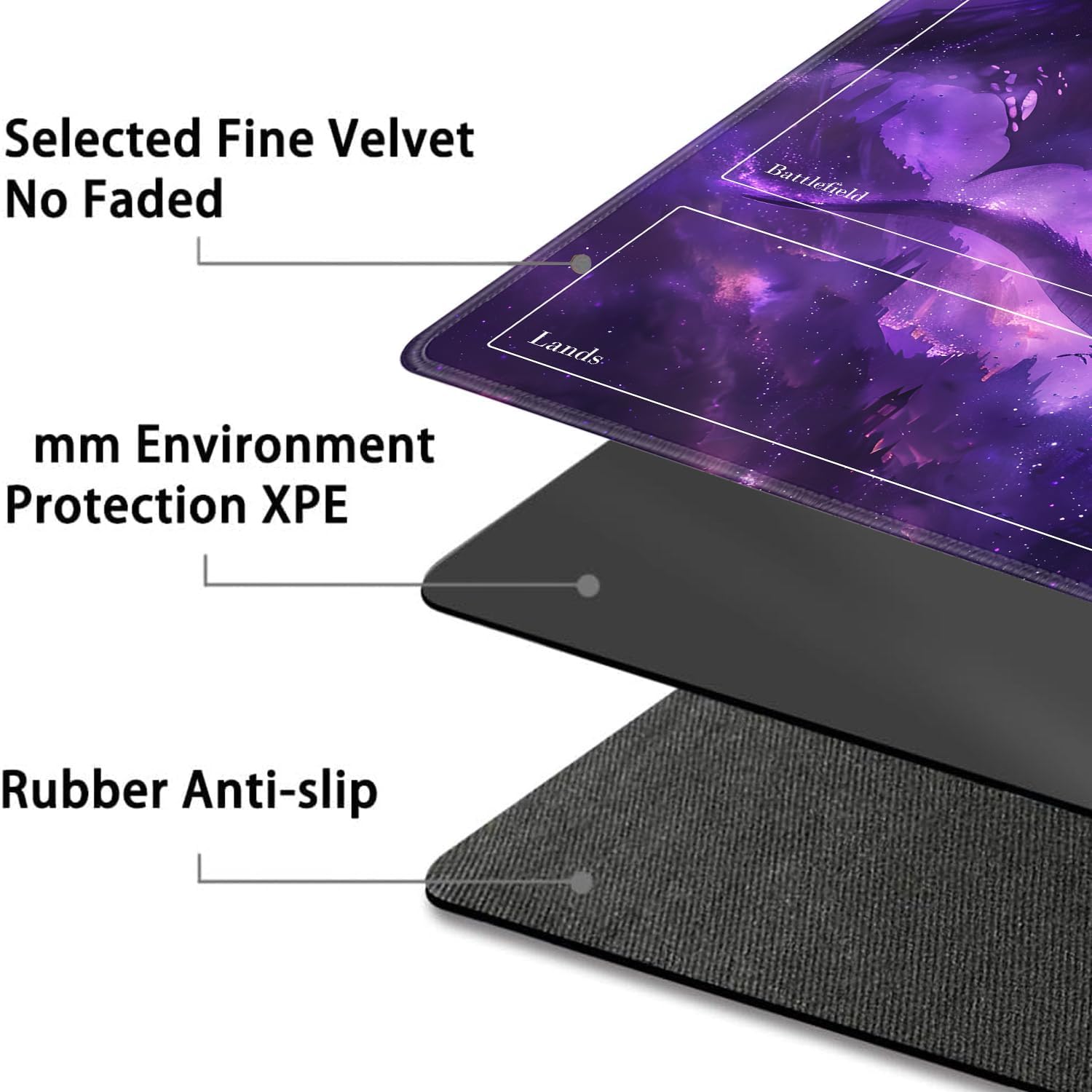 JVGFYNKL for TCG Playmat with Zones, 24x14 in Non-Slip Rubber for MTG Playmat with Drawstring Travel Pouch and 6 Dice, for MTG Mat, Evil Purple Dragon Pattern Card Game Playmats