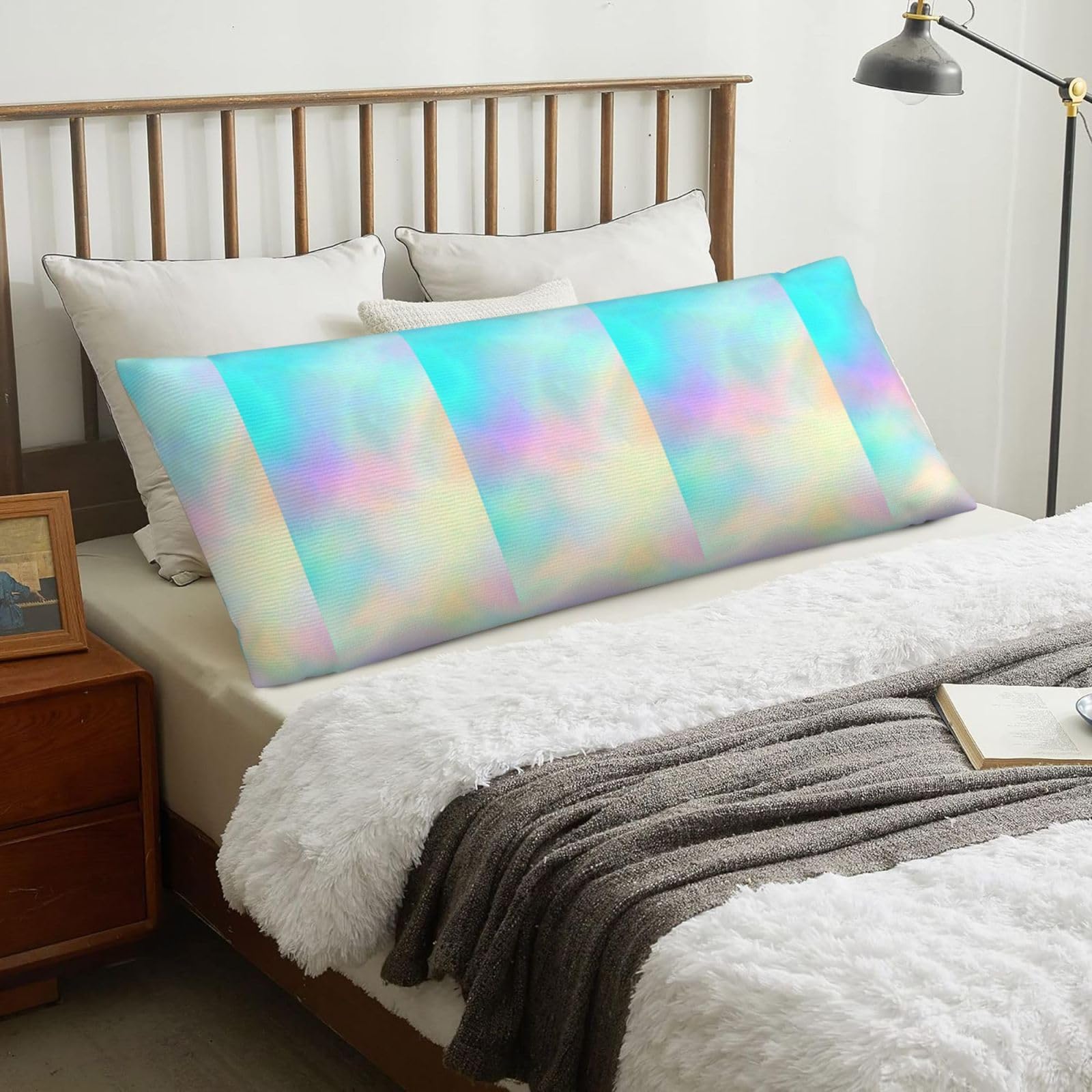Very Beautiful Rainbow Texture Hologram Foil, Body Pillow Cover with Zipper,Long Body Pillowcase 20 x 60 in